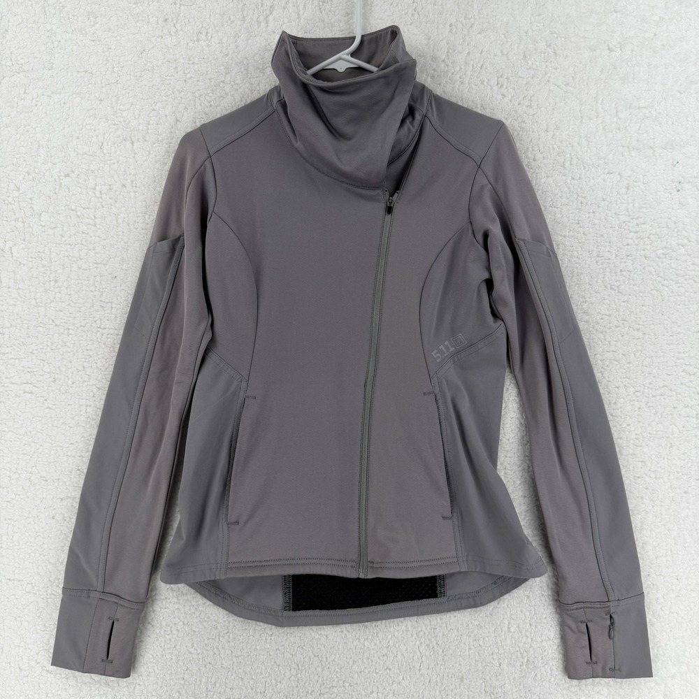 5.11 Tactical Jacket Womens‎ XS Gray Softshell Asymmetrical Zip Funnel Neck